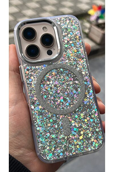 EDELFU iPhone 16 PRO uyumlu - Simli Magsafeli Parıltılı Gösterişli Şeffaf Kap...