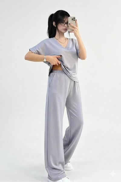 EmcyFiora Women's Casual Chic Modal Tracksuit Set – Oversized Top & Wide-Leg ...