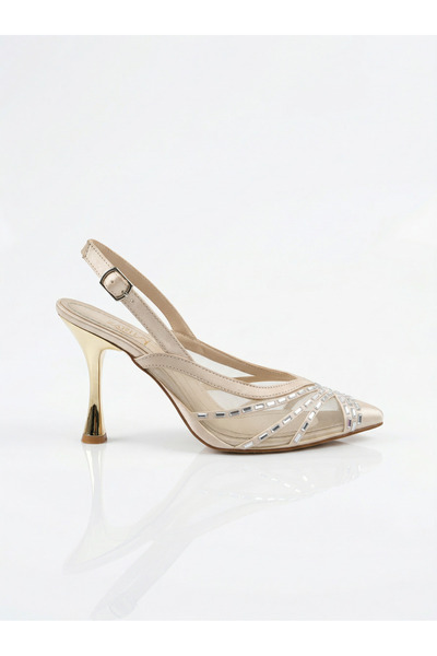 Zarif Bej File Detaylı Saten Taşlı Sivri Burun İnce Topuklu Ayakkabı – Şık Ka...