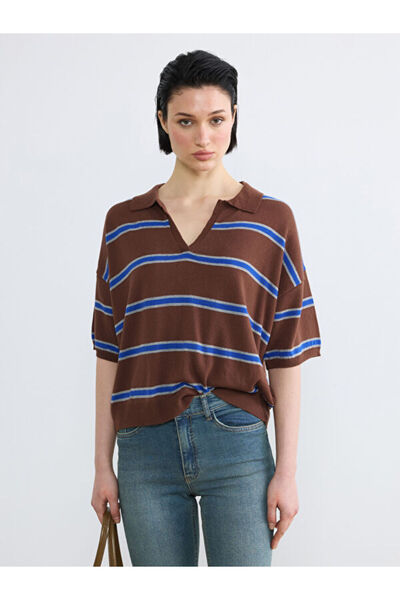 LC Waikiki Rmz Gi̇yi̇m Farkiyla Devrik Roba Collar Striped Women's Knitwear S...