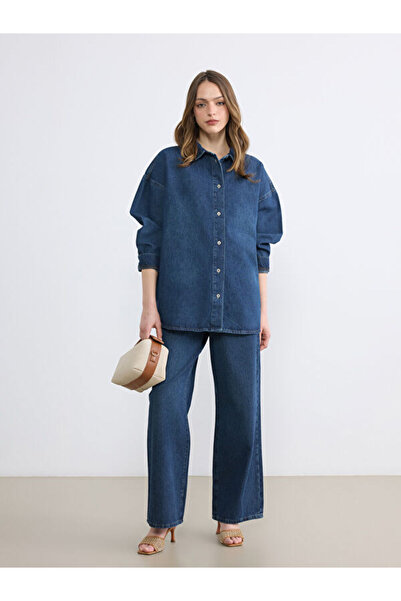 LC Waikiki Rmz Gi̇yi̇m Farkiyla Women's Wide Leg Jeans with Waist Cord