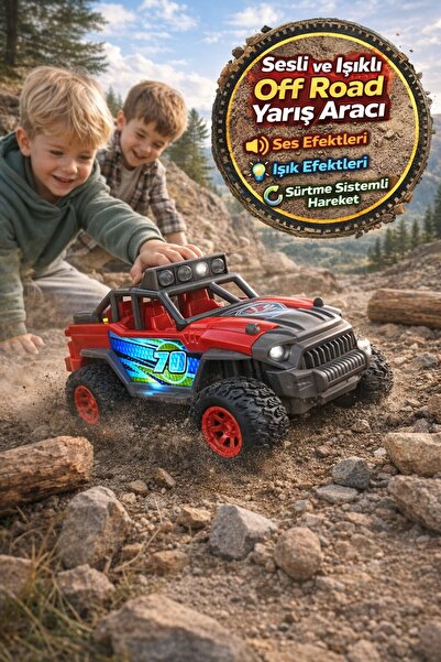 TOYFEST Sesli Işıklı Off Road Yarış Aracı Sürtme Sistemli Pilli Oyuncak Jeep ...