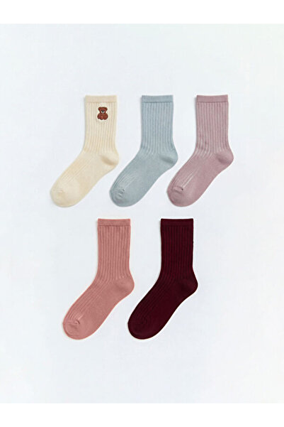 LC Waikiki Rmz Gi̇yi̇m Farkiyla Bear Embroidered Women's Socks 5-Piece Set