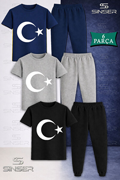 SS SİNSER Παιδικό σετ φούτερ και μπλουζάκι 3 τεμαχίων σε λευκό χρώμα με σχέδι...