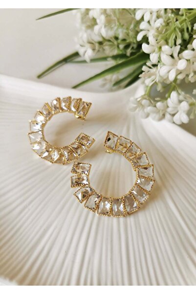 Halley Concept Gold Steel Hoop Earrings with Stones
