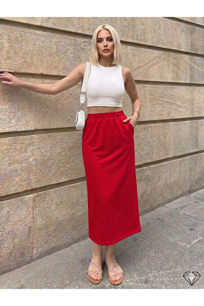 Pasaklı Giyim Women's Red Pocketed, Elastic Waist, Comfortable Full Fit, Spor...