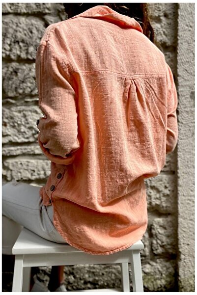 Lavanta Tekstil Πλενόμενο λινό πουκάμισο με κουμπιά στο πλάι και διπλές τσέπε...