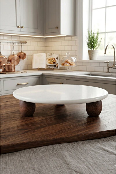 Trend Silver Olmo Mermer Yuvarlak Sunum Standı Naturel (25 cm)