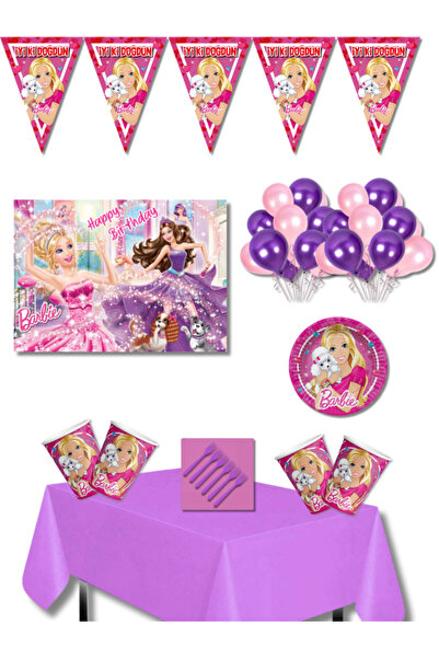 kullanatparti Barbie 8 Kişilik Doğum Günü Parti Seti 35x50 cm Afişli Balonlu ...