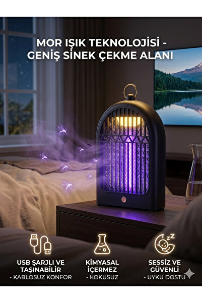 W11 KONSOL Dekoratif Şarjlı Sinek Öldürücü Lamba - Mor Işıklı Sivrisinek Tuza...