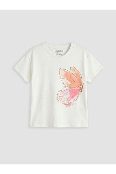 LC Waikiki Vizyon New Season Crew Neck Butterfly Printed Girl's T-Shirt