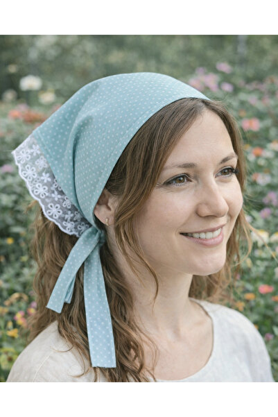 Mufincollection Τριγωνική μπαντάνα με δαντέλα και πουά – Βαμβακερή κομψή κορδ...