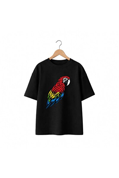 playwear Tricou cu decolteu rotund, cu imprimeu cu papagal alb, 100% bumbac, ...