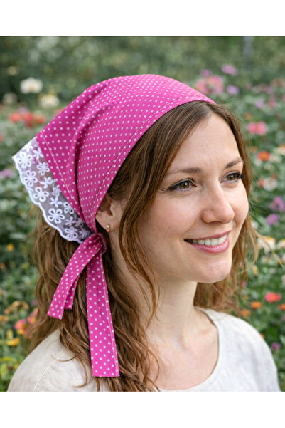 Mufincollection Τριγωνική μπαντάνα με δαντέλα και πουά – Βαμβακερή κομψή κορδ...