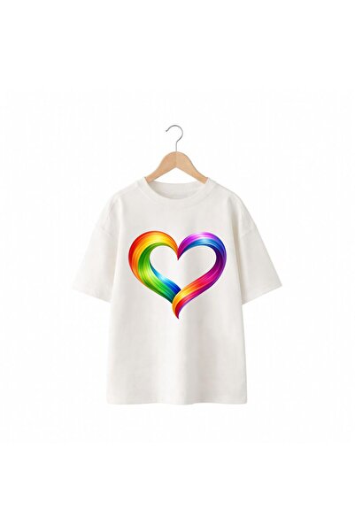 playwear Μπλουζάκι με στάμπα Rainbow Heart, 100% βαμβακερό, oversized, με χαλ...