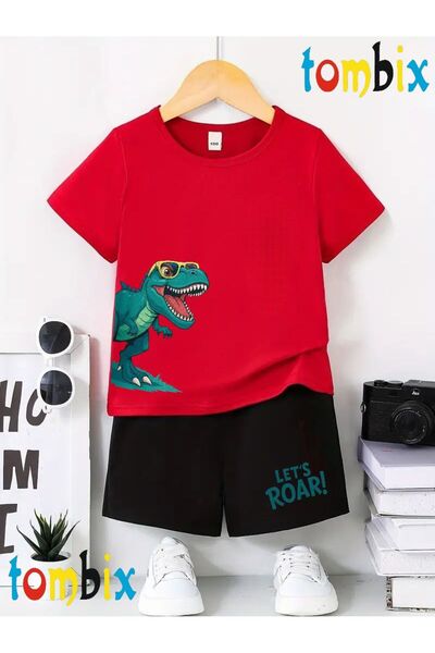 tombix Yandan Dinosaur Printed T-Shirt Shorts Summer Children's Set