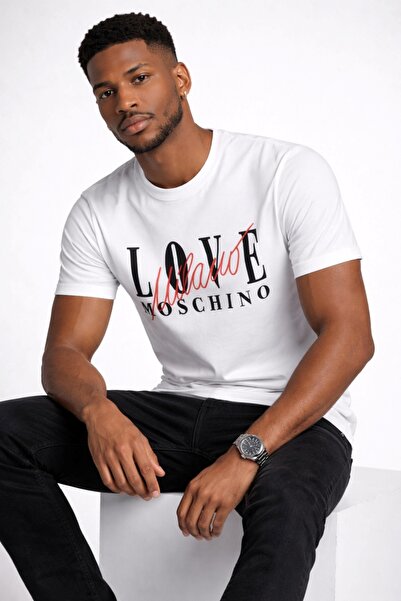 Love Moschino تي شيرت قطني بشعار ميلانو من SLIM FIT