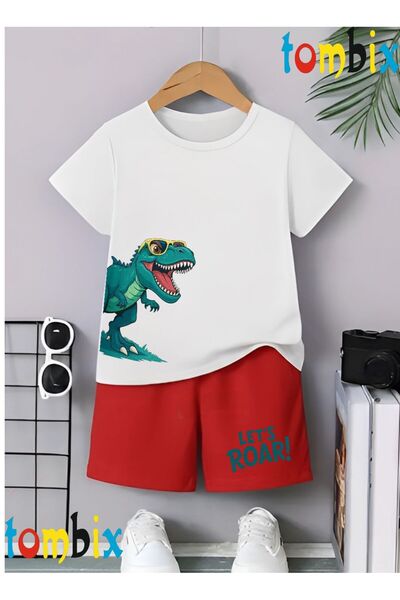 tombix YANDAN DINOSAUR MAJICA SA ŠARA KRATKE HLAČE LETNJI DEČJI SET