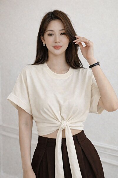 Lucky Line Josanne Women's Crop Blouse Tie-Up Short Sleeve Basic Stylish Summ...