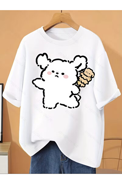 LİNA06 Summer Pure Round Neck Women's Cartoon Printed Top Style Short Sleeve ...