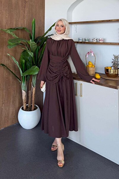 Hazamoda Φόρεμα από λινό Μποσνά, καφέ χρώματος