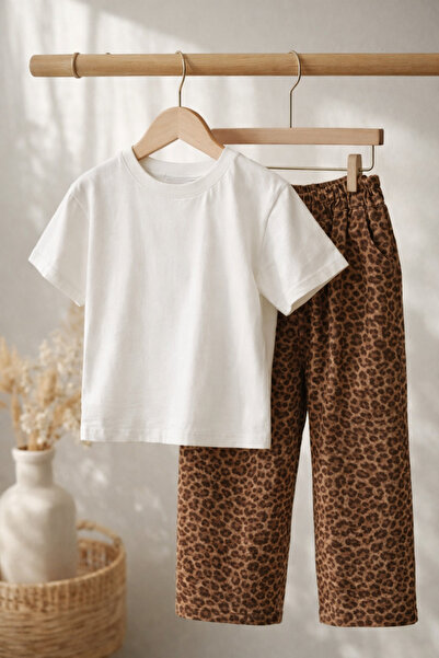Milo Sol Milo+Sol %100 Pamuk Leopar Desenli Çocuk Takım (Tişört + Pantolon)