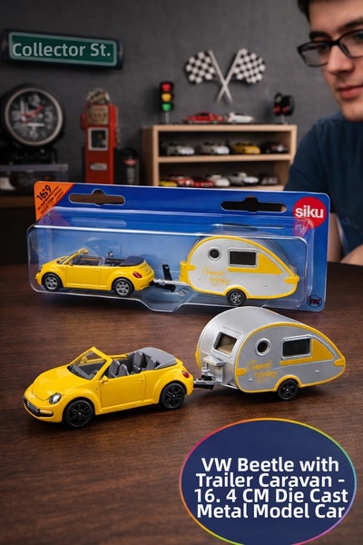 TOYFEST سيكو فولكس فاجن بيتل كارافان مع مقطورة، سيارة لعبة معدنية مصبوبة، مجم...