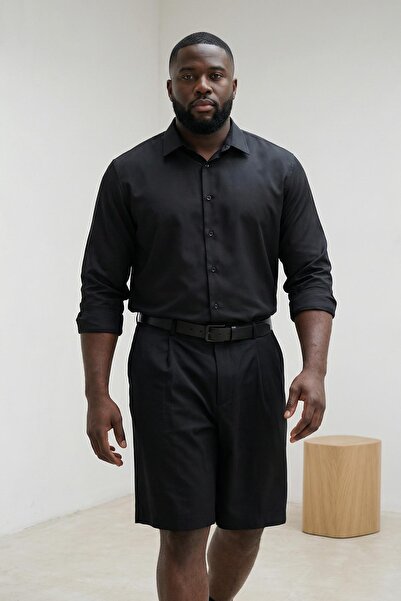 Kolekce Trendyol Černá vypasovaná pánská košile větší velikosti TMNSS26AX00006