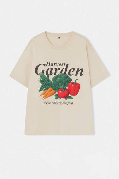 Trendyol Curve Stone 100% Single Jersey Printed Oversize/Relaxed Fit Knitted ...