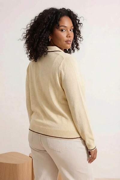 Trendyol Curve Κίτρινο πόλο γιακάς διάφανο λεπτό καλοκαιρινό πλεκτό μπλούζα μ...