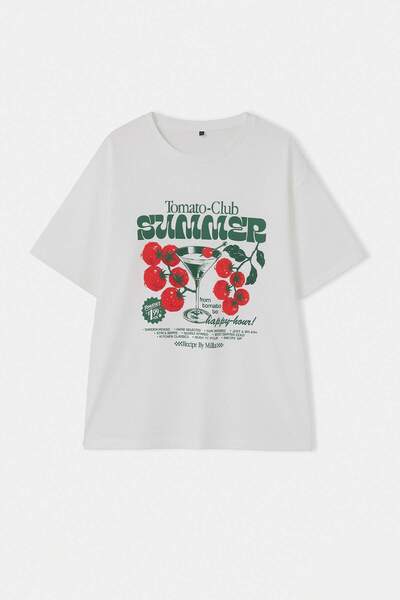 Trendyol Curve Ecru 100% Single Jersey Printed Oversize/Relaxed Fit Knitted P...