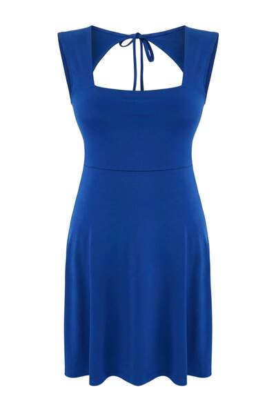 Trendyol Curve Saks Square Collar Skater Sandy Plus Size Dress Tbbss26Ah00216