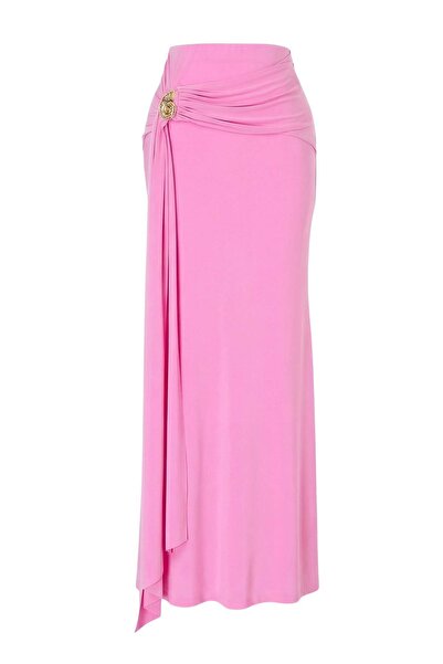 Trendyol Collection Roz uni cu detaliu cu accesoriu Maxi din material subțire...