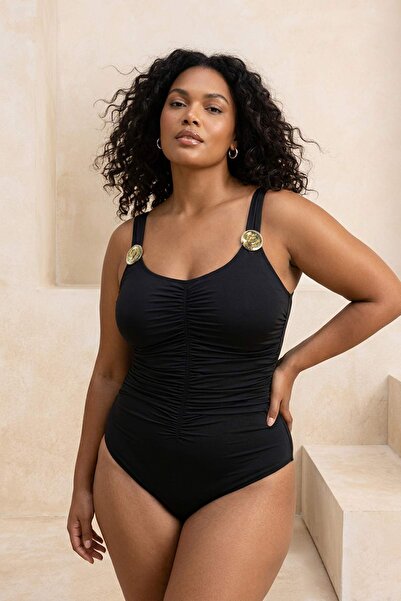 Trendyol Curve Μαγιό με κορδόνι στο μέση μέρος και αξεσουάρ σε μαύρο χρυσό, μ...