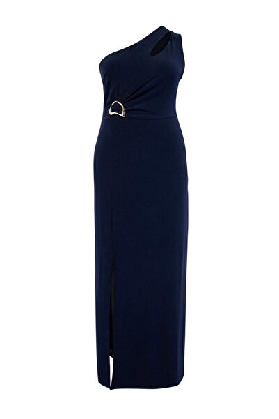 Trendyol Curve Albastru marin mulat din material subțire Rochie de seară lung...