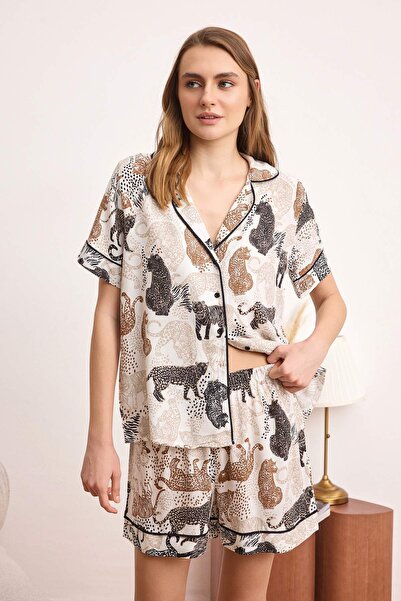 Συλλογή Trendyol Πολύχρωμο, πιο βιώσιμο σετ πιτζάμες με ζωικά σχέδια από υφαν...