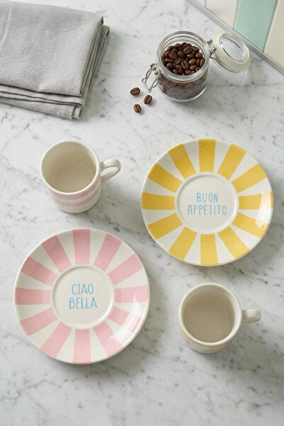 TRENDYOLMİLLA HOME 2-Piece Slogan & Colorful Patterned Coffee Cup Set 90Cc Tp...