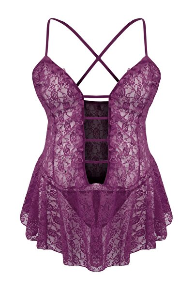 Trendyol Curve Μωβ Πλεκτό Μπέιμπιντολ με Δαντέλα και Λεπτομέρεια Παραθύρου/Δι...