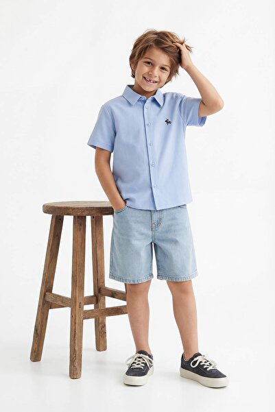 TRENDYOLKIDS Light Blue Short Sleeve Boys Shirt Tkdss26Go00007