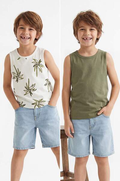 TRENDYOLKIDS Khaki-Stone 2-teiliges gestricktes Unterhemd für Jungen TKDSS26A...