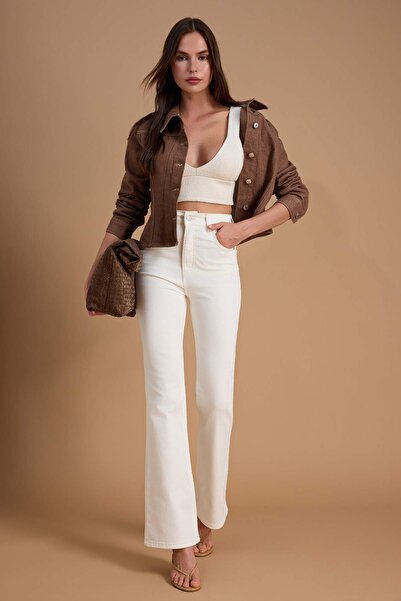 Συλλογή Trendyol Εκρού Ψηλόμεσο Έξτρα Ελαστικό Φλέιρ καμπάνα Τζιν TWOSS26JE00174