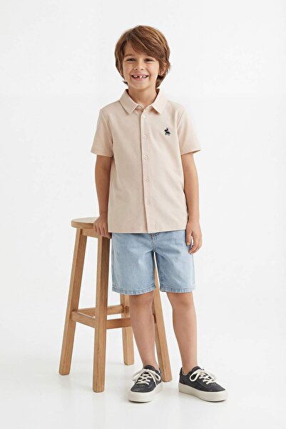 TRENDYOLKIDS Stone Short Sleeve Boys' Shirt Tkdss26Go00007