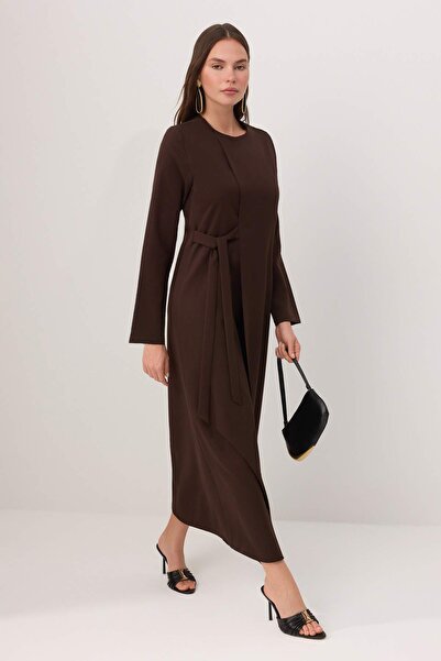 Trendyol Modest Καφέ υφαντό φόρεμα με λεπτομέρεια από δαντέλα TCTSS26EB00155