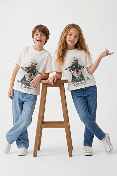 TRENDYOLKIDS تي شيرت محبوك مطبوع للجنسين من إكرو TKDSS26TS00032