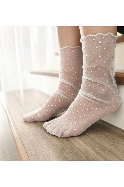 DİLARRA Boutique Beyaz Pullu Tül Çorap