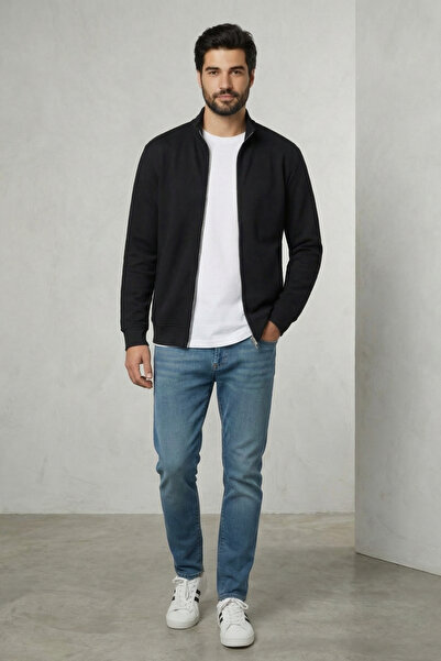 COTTONLAB Erkek Relax Kesim Slim Fit Pamuklu Tam Fermuarlı Çift Cepli Dik Yak...