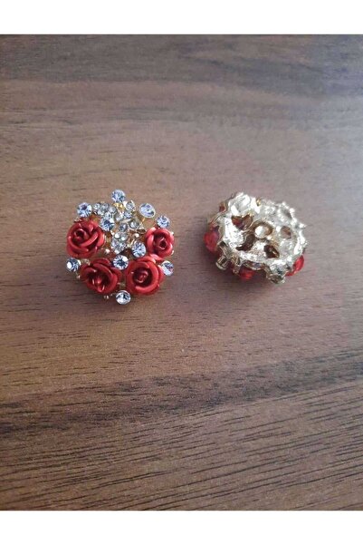 İMREN AKSESUAR Kırmızı Gül Figürlü 2 Cm Metal Düğme 2 Adet