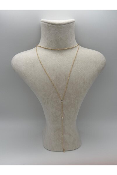 Sirena Accessories Modern Şıklık Baget Zirkon Taşlı Gold Kaplama Çelik Y Kolye