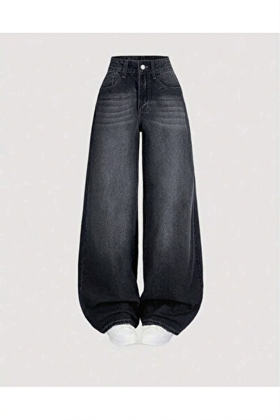 shop بنطال جينز فضفاض من قماش البوكيت بلون الفحم المدخن