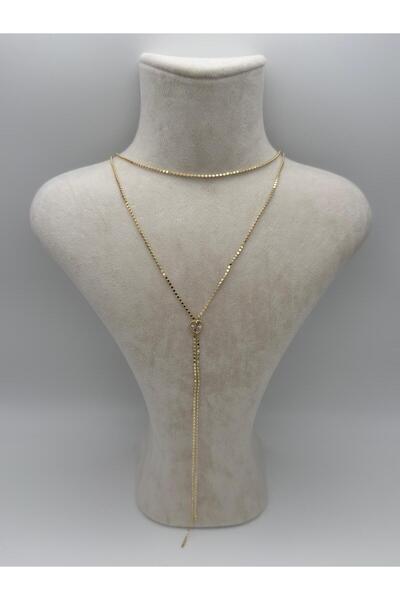 Sirena Accessories Kalp Detaylı Zincir Gold Kaplama Çelik Y Kolye